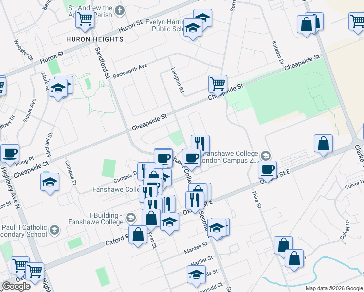 map of restaurants, bars, coffee shops, grocery stores, and more near 1019 Prosperity Court in London