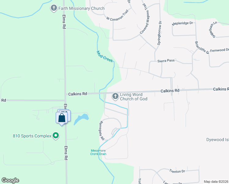 map of restaurants, bars, coffee shops, grocery stores, and more near 6325 Calkins Road in Flint
