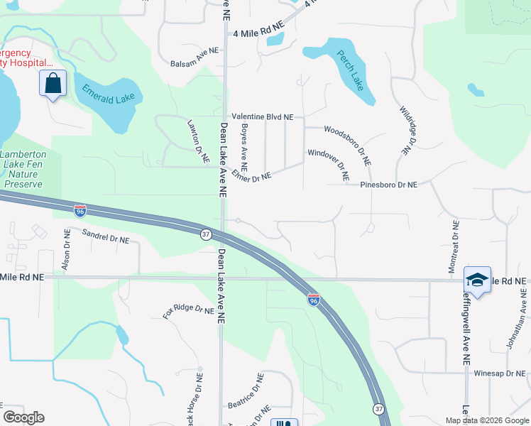 map of restaurants, bars, coffee shops, grocery stores, and more near 2291 Waterford Way Northeast in Grand Rapids