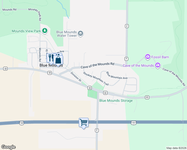 map of restaurants, bars, coffee shops, grocery stores, and more near 2952 Leadville Pass in Blue Mounds
