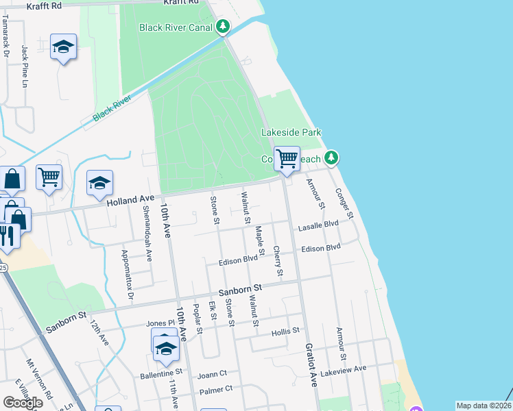 map of restaurants, bars, coffee shops, grocery stores, and more near 812 Holland Avenue in Port Huron