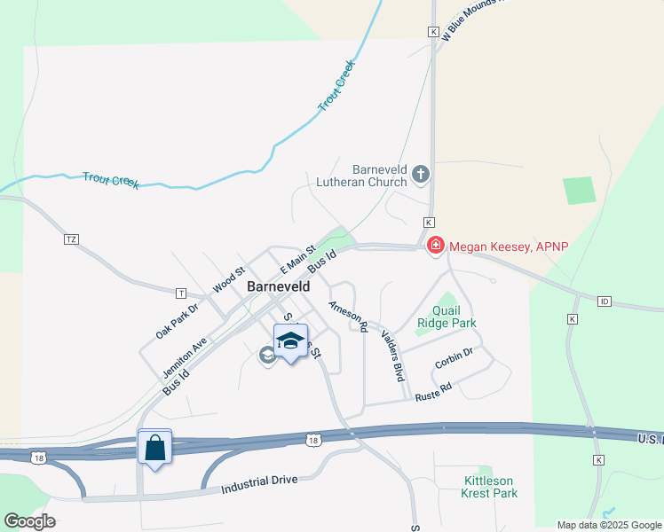 map of restaurants, bars, coffee shops, grocery stores, and more near 301 East Main Street in Barneveld