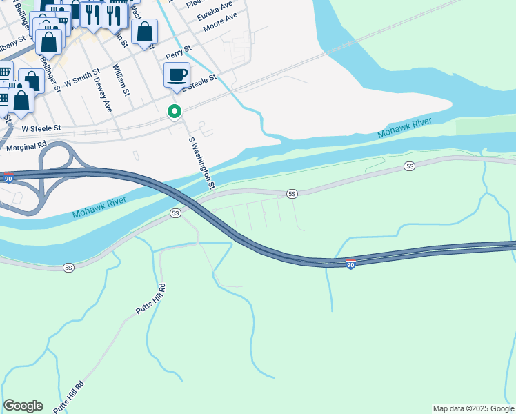 map of restaurants, bars, coffee shops, grocery stores, and more near 268 New York 5S in Mohawk