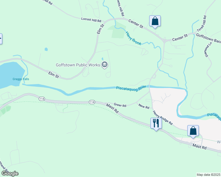 map of restaurants, bars, coffee shops, grocery stores, and more near 49 Greer Road in Goffstown