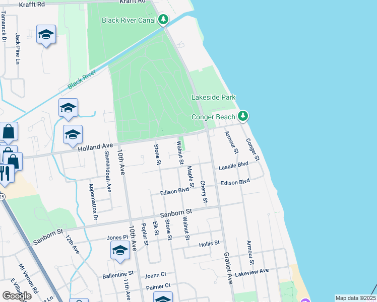map of restaurants, bars, coffee shops, grocery stores, and more near 812 Holland Avenue in Port Huron