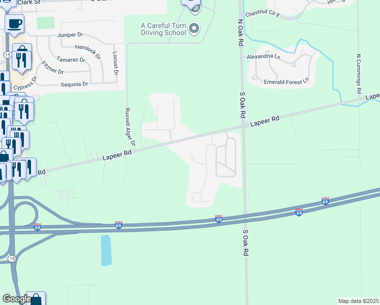 map of restaurants, bars, coffee shops, grocery stores, and more near 10410 Lapeer Road in Davison