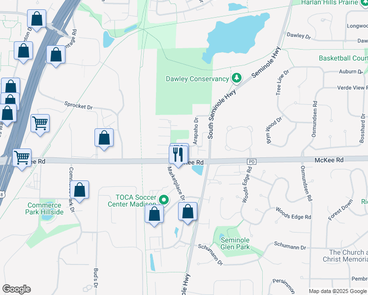 map of restaurants, bars, coffee shops, grocery stores, and more near 2989 Arapaho Drive in Fitchburg