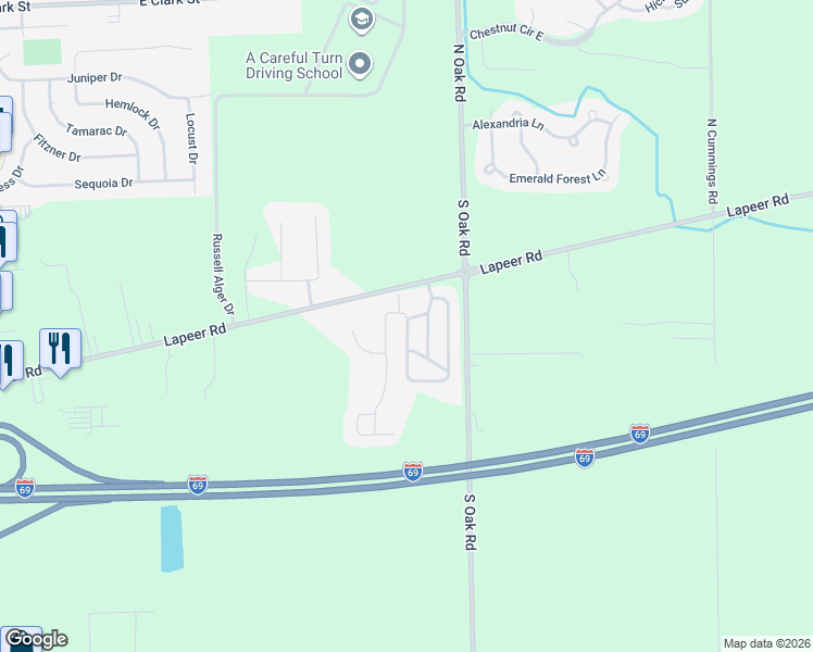 map of restaurants, bars, coffee shops, grocery stores, and more near 10454 Lapeer Road in Davison