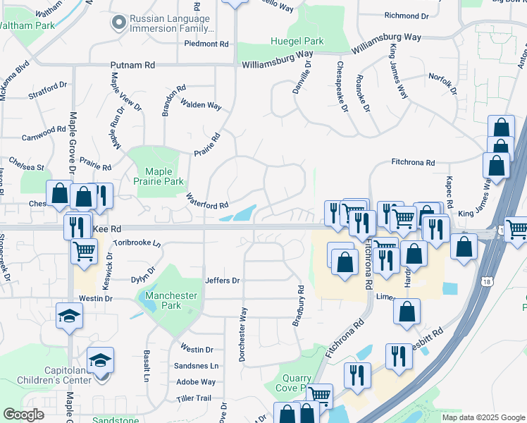 map of restaurants, bars, coffee shops, grocery stores, and more near 3022 Edensway Road in Madison