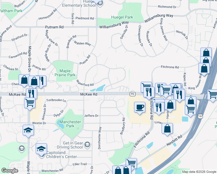 map of restaurants, bars, coffee shops, grocery stores, and more near 3022 Edensway Road in Madison