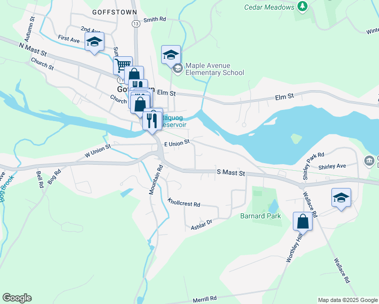 map of restaurants, bars, coffee shops, grocery stores, and more near 20 Prospect Street in Goffstown