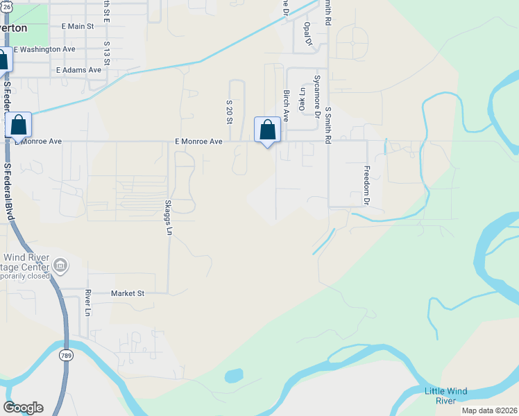 map of restaurants, bars, coffee shops, grocery stores, and more near 820 Lough Street in Riverton