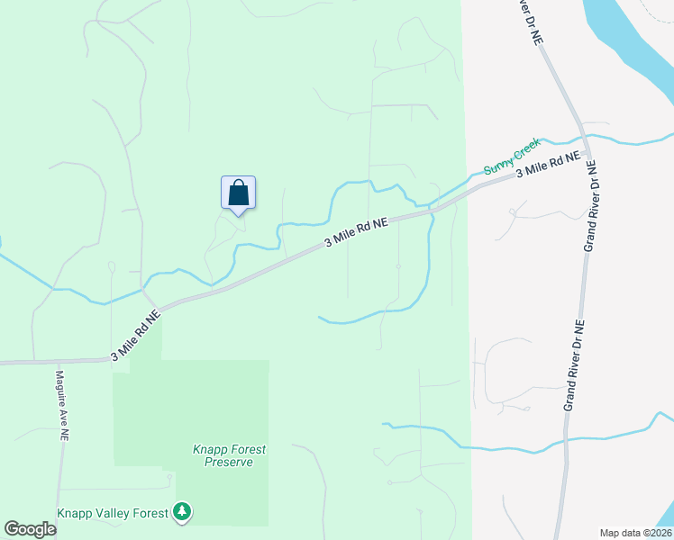 map of restaurants, bars, coffee shops, grocery stores, and more near 4520 3 Mile Road Northeast in Grand Rapids