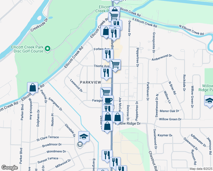 map of restaurants, bars, coffee shops, grocery stores, and more near 210 Dexter Terrace in Tonawanda