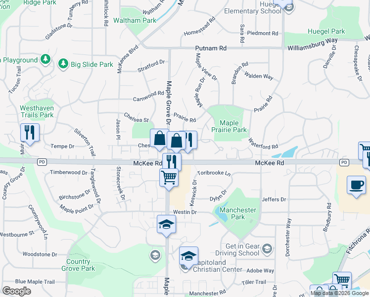 map of restaurants, bars, coffee shops, grocery stores, and more near 3022 Maple Valley Drive in Madison