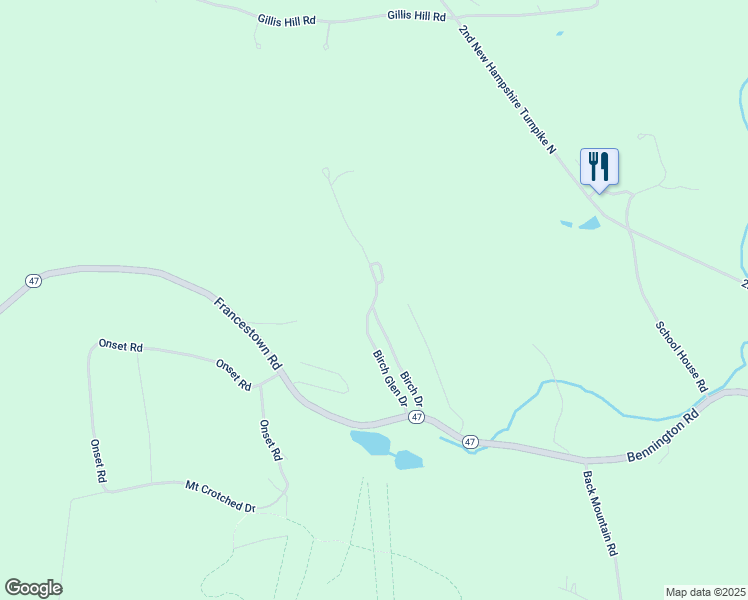 map of restaurants, bars, coffee shops, grocery stores, and more near Birch Glen Drive in Bennington
