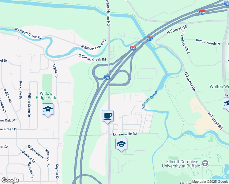 map of restaurants, bars, coffee shops, grocery stores, and more near Herron Dr in Buffalo