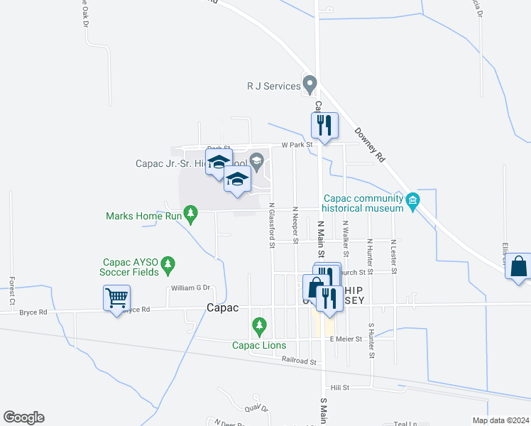 map of restaurants, bars, coffee shops, grocery stores, and more near 319 West Kempf Court in Capac