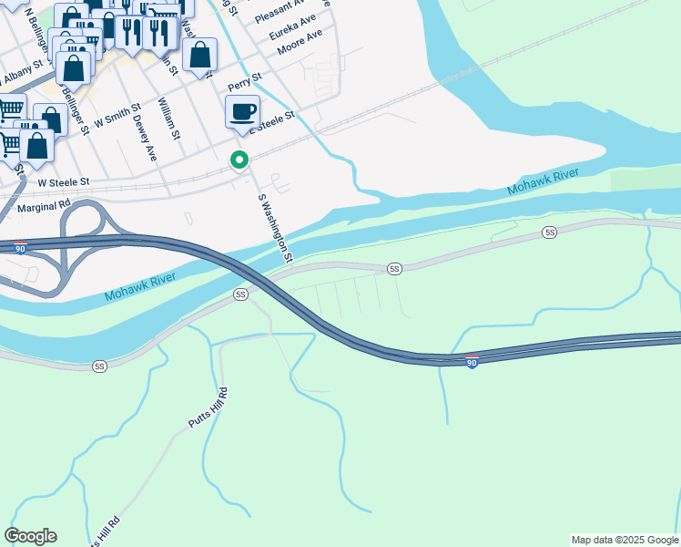 map of restaurants, bars, coffee shops, grocery stores, and more near 268 New York 5S in Mohawk
