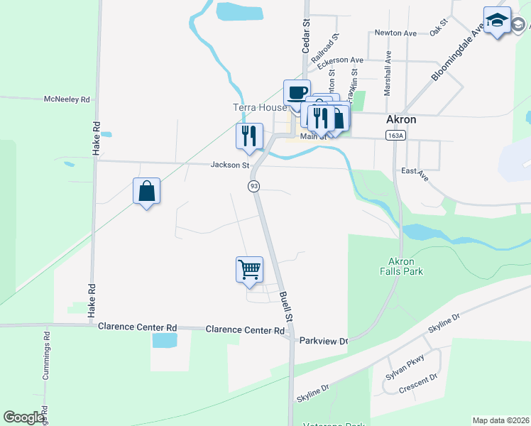 map of restaurants, bars, coffee shops, grocery stores, and more near 28 Buell Street in Akron