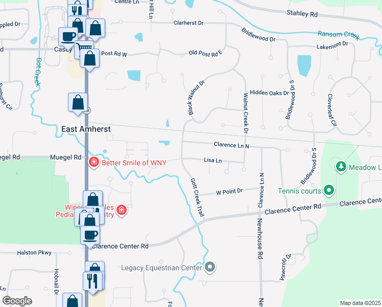 map of restaurants, bars, coffee shops, grocery stores, and more near 8190 Lisa Lane in East Amherst