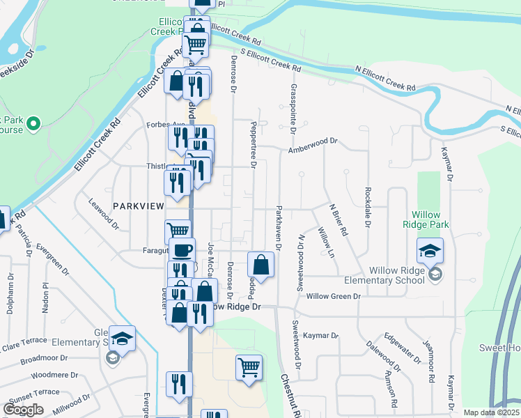 map of restaurants, bars, coffee shops, grocery stores, and more near 153 Peppertree Drive in Buffalo