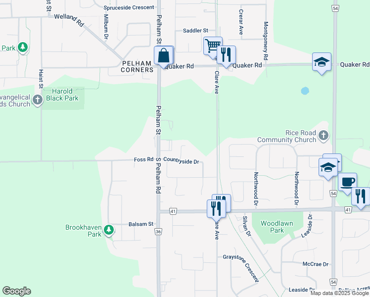 map of restaurants, bars, coffee shops, grocery stores, and more near 15 Harvest Oak Drive in St. Catharines