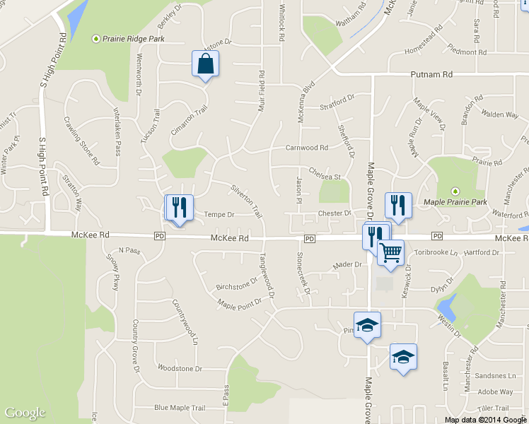 map of restaurants, bars, coffee shops, grocery stores, and more near 3157 Silverton Trail in Madison