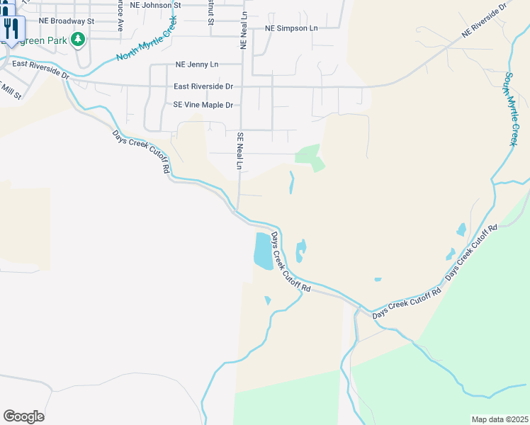 map of restaurants, bars, coffee shops, grocery stores, and more near 458 Southeast Neal Lane in Myrtle Creek
