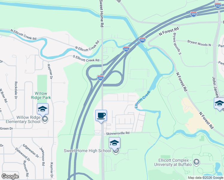 map of restaurants, bars, coffee shops, grocery stores, and more near 100 Herron Drive in Buffalo