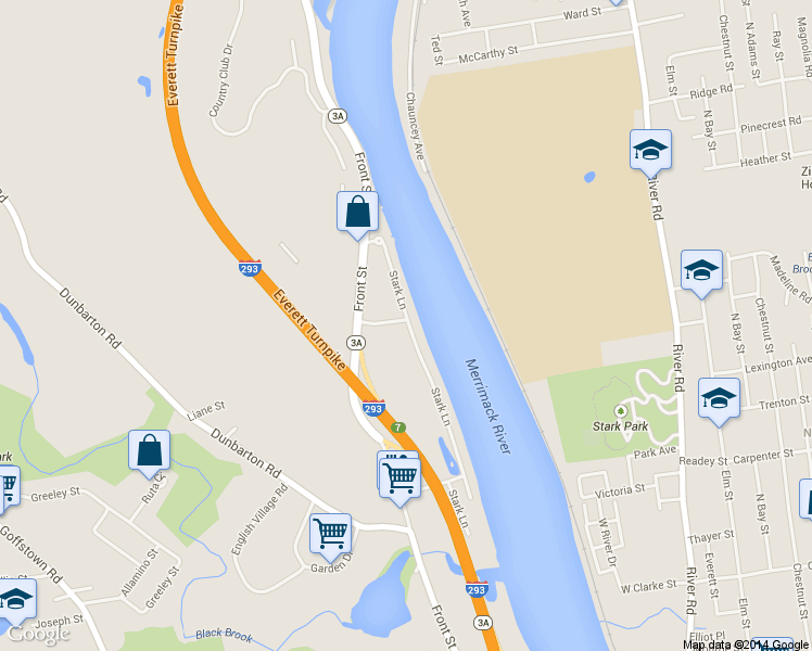 map of restaurants, bars, coffee shops, grocery stores, and more near 450 Stark Ln in Manchester