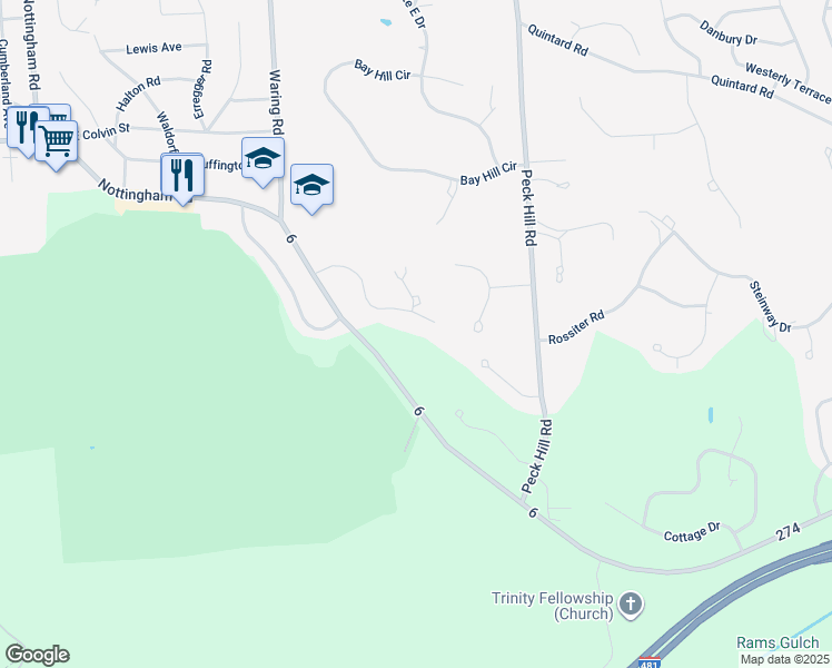 map of restaurants, bars, coffee shops, grocery stores, and more near 6018 Westcliffe Rd in Jamesville