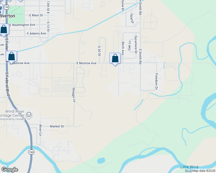 map of restaurants, bars, coffee shops, grocery stores, and more near 820 Lough Street in Riverton