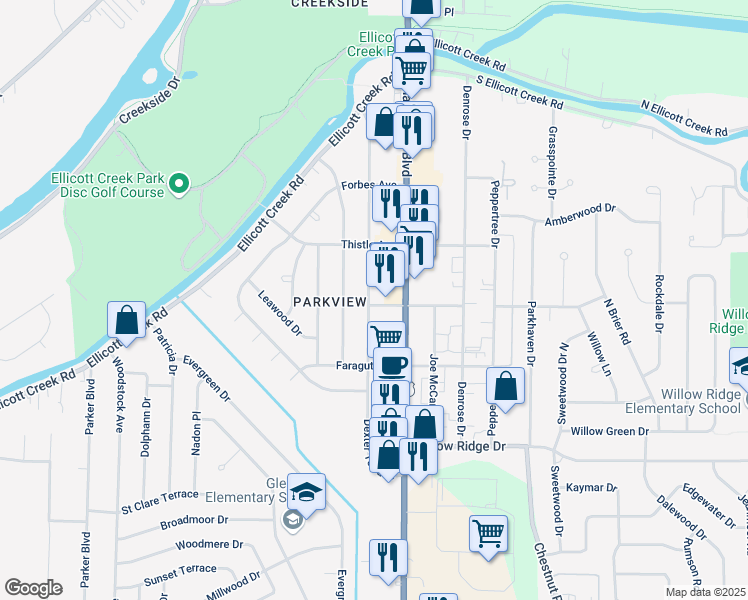 map of restaurants, bars, coffee shops, grocery stores, and more near 210 Dexter Terrace in Tonawanda
