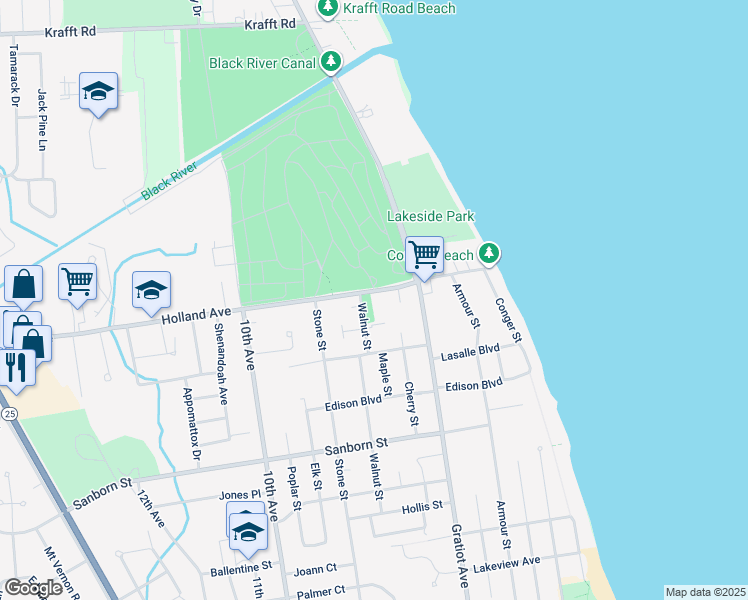 map of restaurants, bars, coffee shops, grocery stores, and more near 812 Holland Avenue in Port Huron