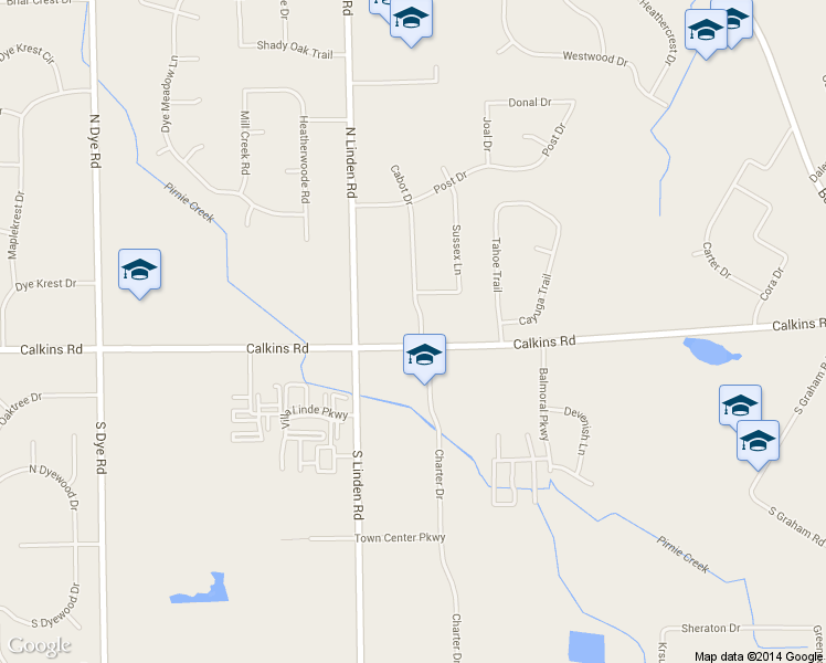 map of restaurants, bars, coffee shops, grocery stores, and more near 1015 Cabot Dr in Flint