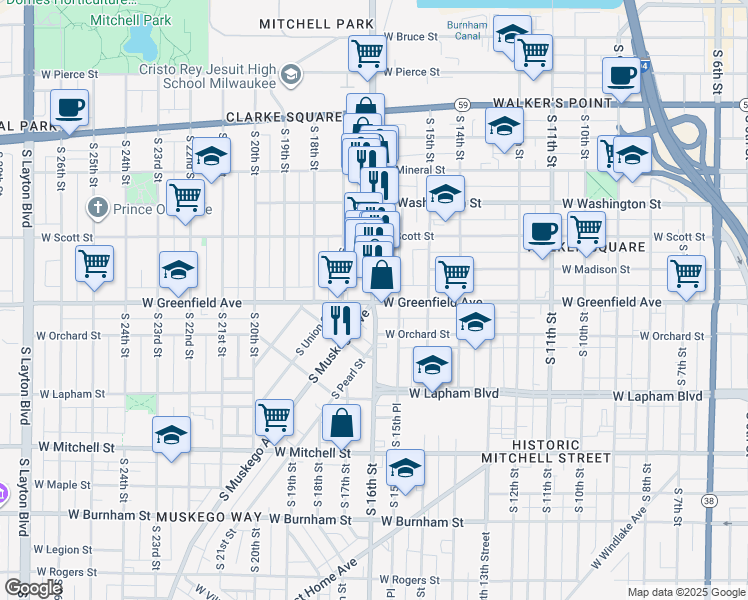map of restaurants, bars, coffee shops, grocery stores, and more near in Milwaukee
