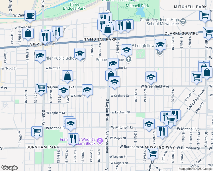 map of restaurants, bars, coffee shops, grocery stores, and more near in Milwaukee