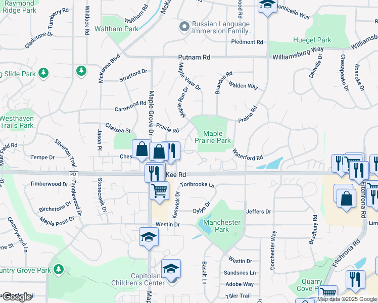 map of restaurants, bars, coffee shops, grocery stores, and more near 3125 Maple Valley Drive in Madison