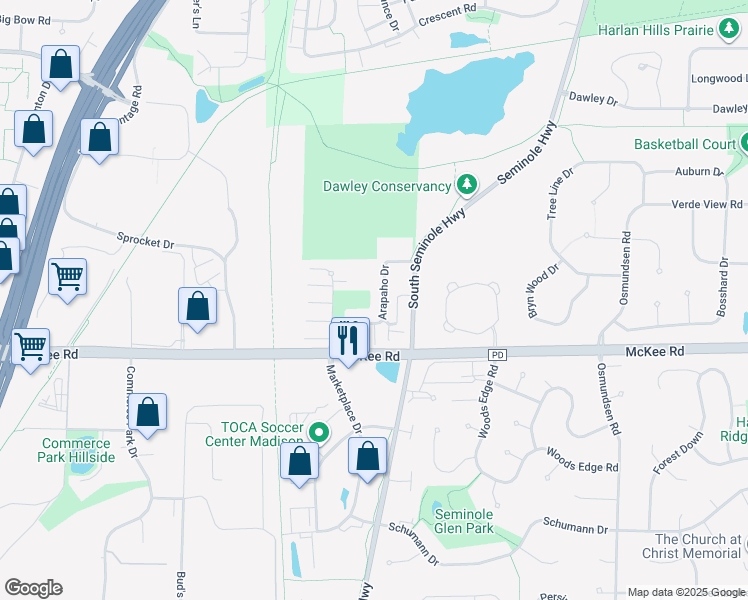 map of restaurants, bars, coffee shops, grocery stores, and more near 2989 Arapaho Drive in Fitchburg