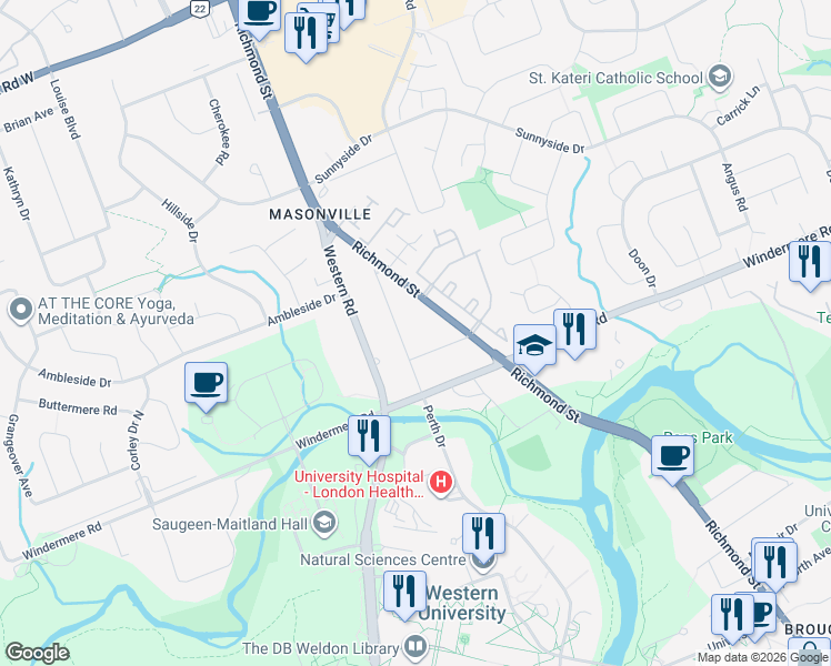 map of restaurants, bars, coffee shops, grocery stores, and more near 520 Canterbury Road in London