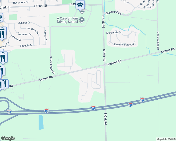 map of restaurants, bars, coffee shops, grocery stores, and more near 10454 Lapeer Road in Davison
