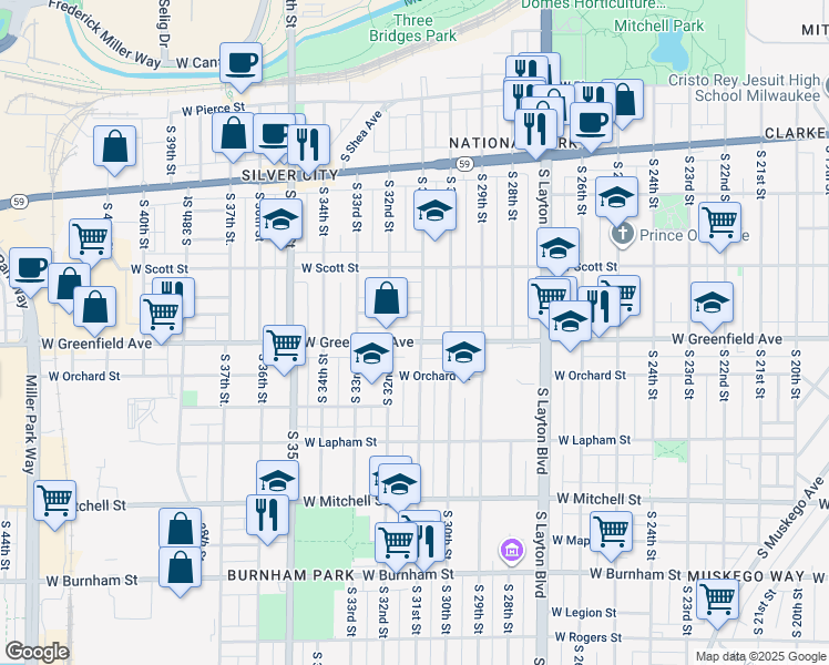 map of restaurants, bars, coffee shops, grocery stores, and more near in Milwaukee