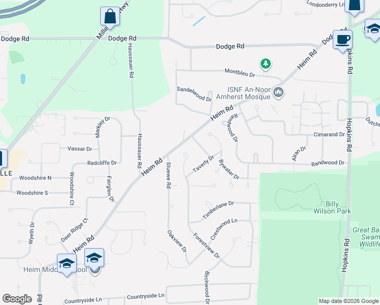 map of restaurants, bars, coffee shops, grocery stores, and more near 61 Forestview Court in Buffalo