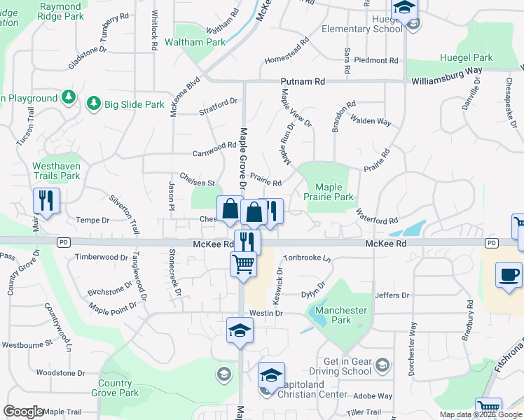 map of restaurants, bars, coffee shops, grocery stores, and more near 3022 Maple Valley Drive in Madison