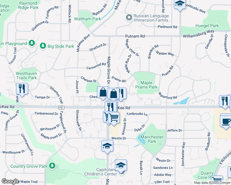 map of restaurants, bars, coffee shops, grocery stores, and more near 3020 Maple Valley Drive in Madison