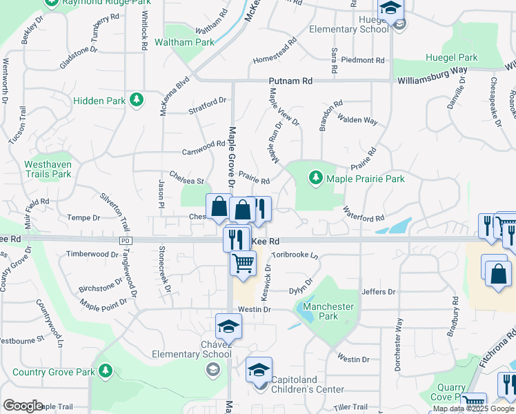 map of restaurants, bars, coffee shops, grocery stores, and more near 3125 Maple Valley Drive in Madison