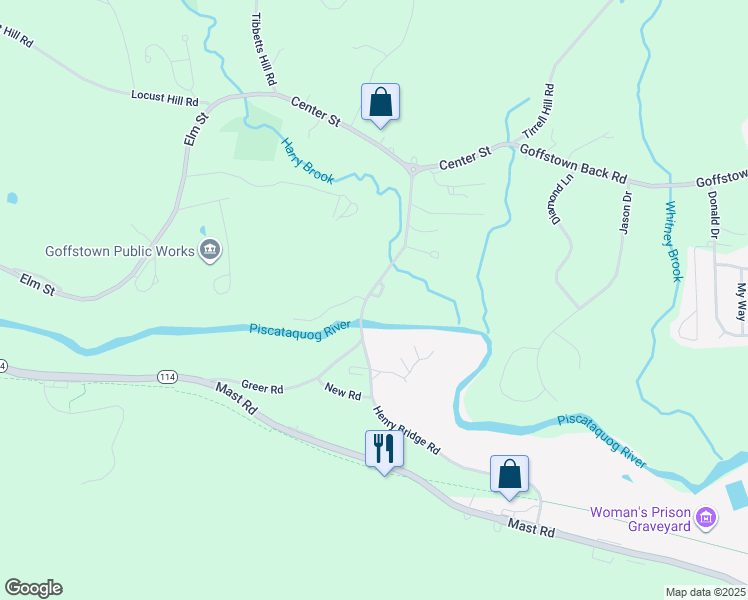 map of restaurants, bars, coffee shops, grocery stores, and more near 96 Henry Bridge Road in Goffstown