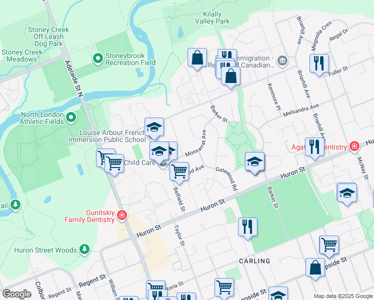 map of restaurants, bars, coffee shops, grocery stores, and more near 719 Monsarrat Avenue in London