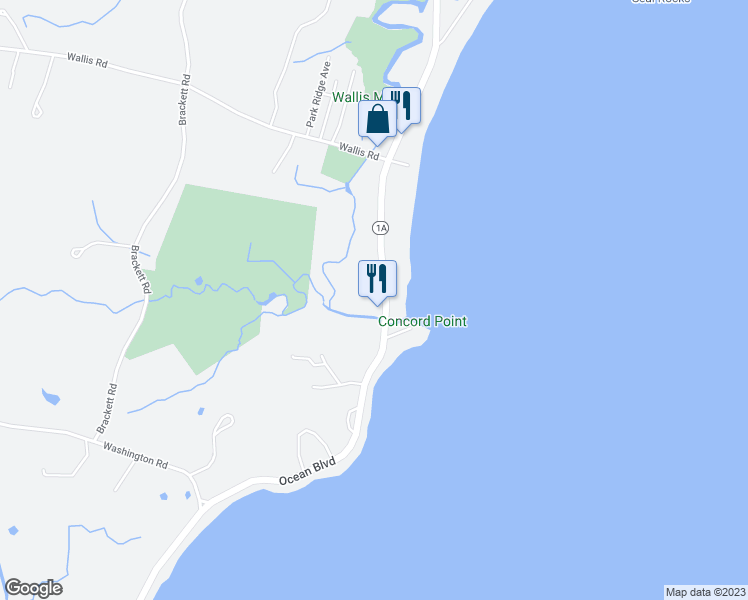 map of restaurants, bars, coffee shops, grocery stores, and more near 1315 Ocean Boulevard in Rye